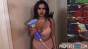 Natural tits and big ass of curvy tenant seduce landlord for hardcore sex
