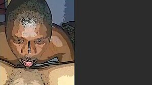 अफ्रीकी अमेचुर होममेड कार्टून वीडियो में अपने सिर को चाटती हुई